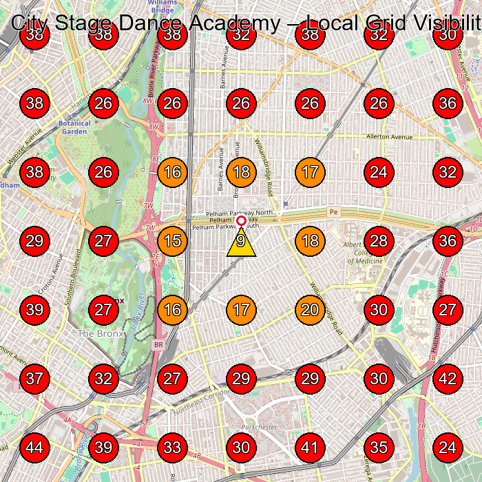 City Stage Dance Academy GeoGrid visibility map for Dance School in Bronx